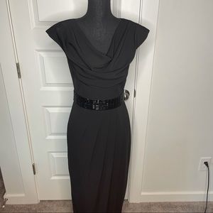 Badgley Mischka Collection Classic Black Tie Gown Cowl Neck Beaded Waistline 4